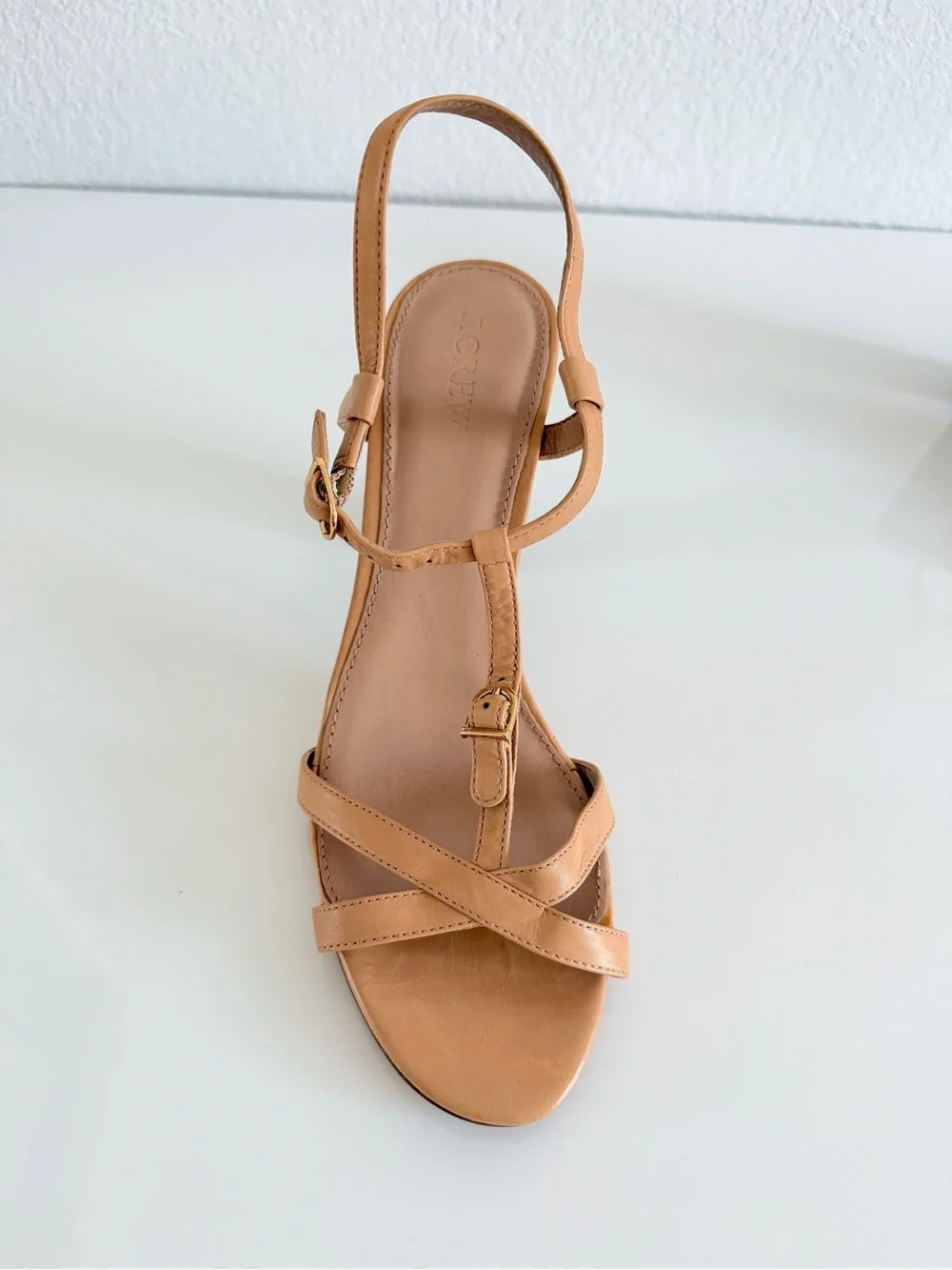 J. Crew Tan Leather T-Strap Block Heel Sandal